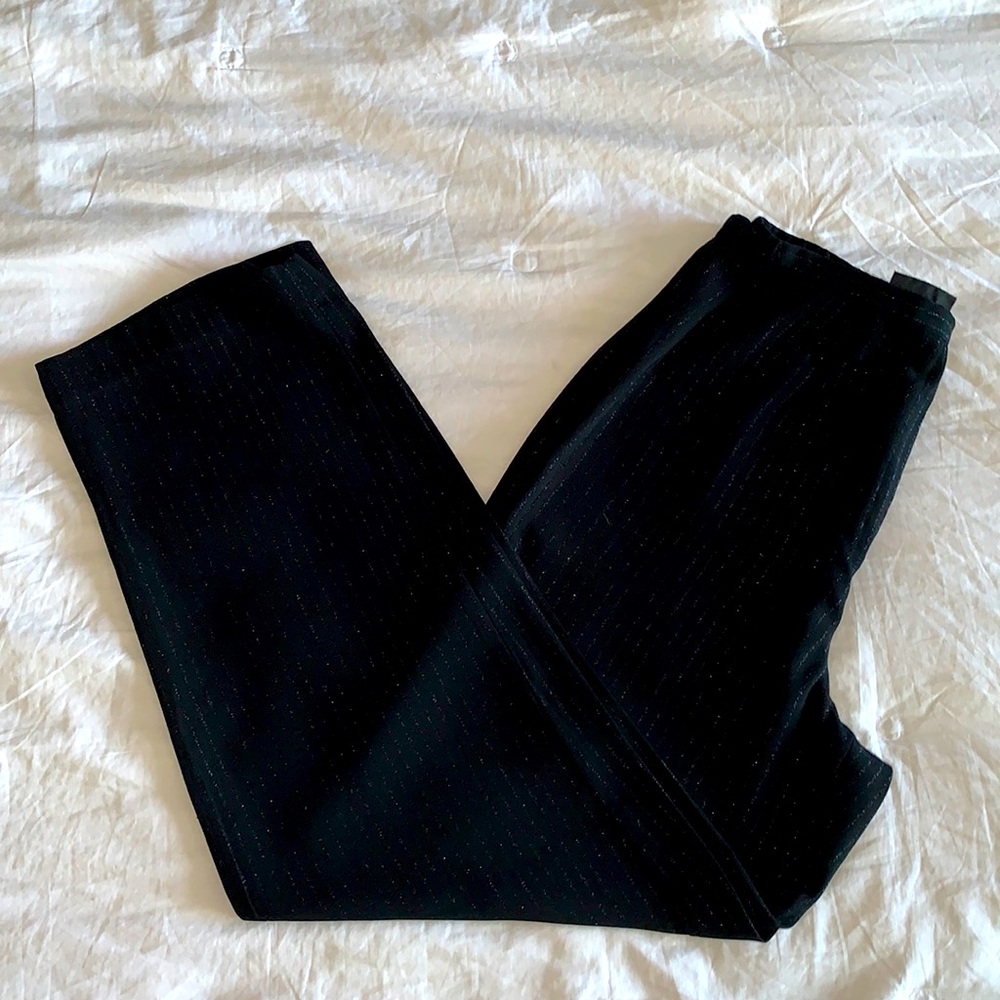 KATHIE LEE COLLECTION Black Comfort Fit Slacks w/ Sparkly Black Pinstripes (8)